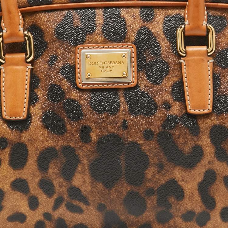 مملوكة مسبقًا Dolce & Gabbana Brown/Black Leopard Coated Canvas and Leather Logo Satchel