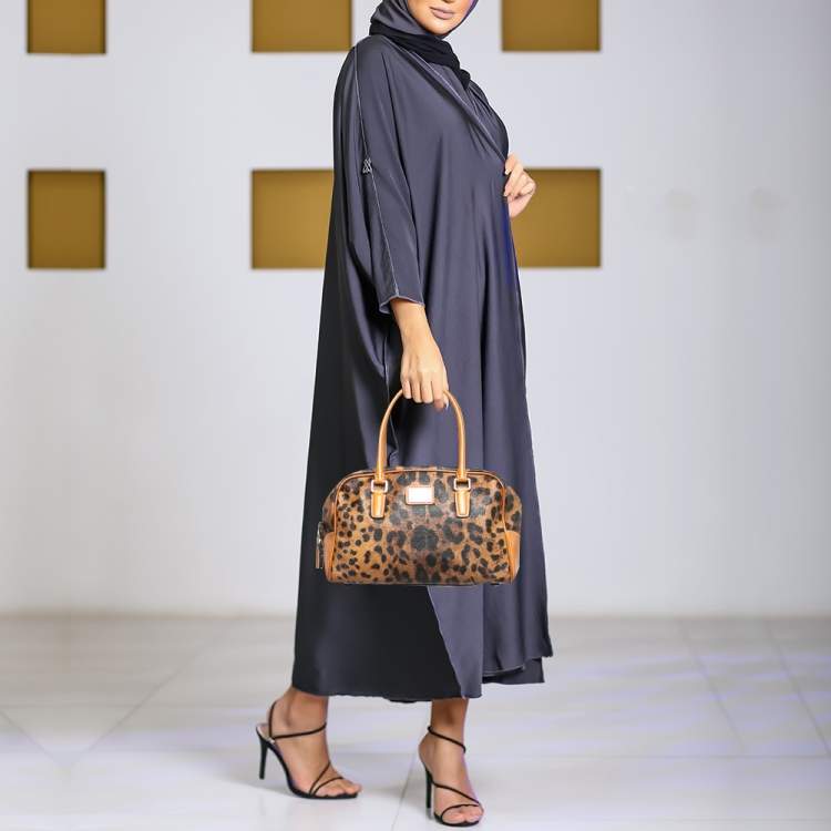مملوكة مسبقًا Dolce & Gabbana Brown/Black Leopard Coated Canvas and Leather Logo Satchel