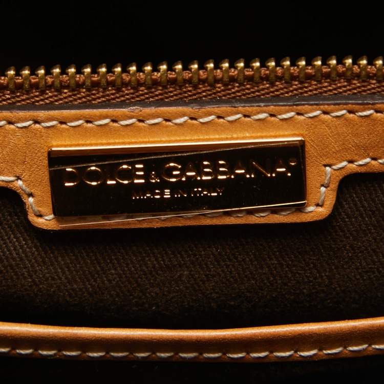 مملوكة مسبقًا Dolce & Gabbana Brown/Black Leopard Coated Canvas and Leather Logo Satchel