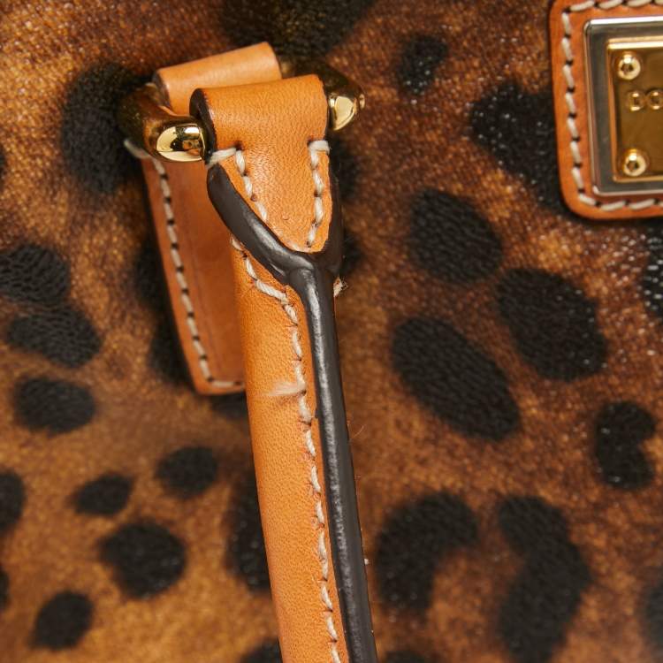 مملوكة مسبقًا Dolce & Gabbana Brown/Black Leopard Coated Canvas and Leather Logo Satchel