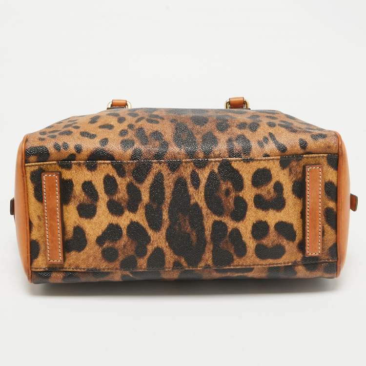 مملوكة مسبقًا Dolce & Gabbana Brown/Black Leopard Coated Canvas and Leather Logo Satchel