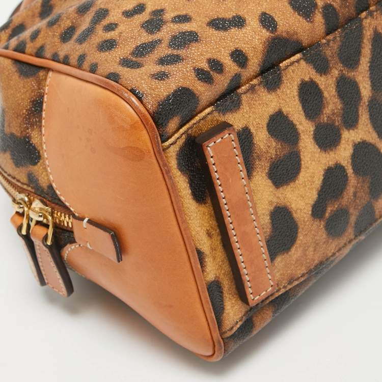 مملوكة مسبقًا Dolce & Gabbana Brown/Black Leopard Coated Canvas and Leather Logo Satchel
