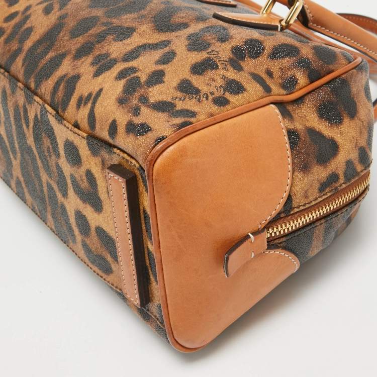 مملوكة مسبقًا Dolce & Gabbana Brown/Black Leopard Coated Canvas and Leather Logo Satchel