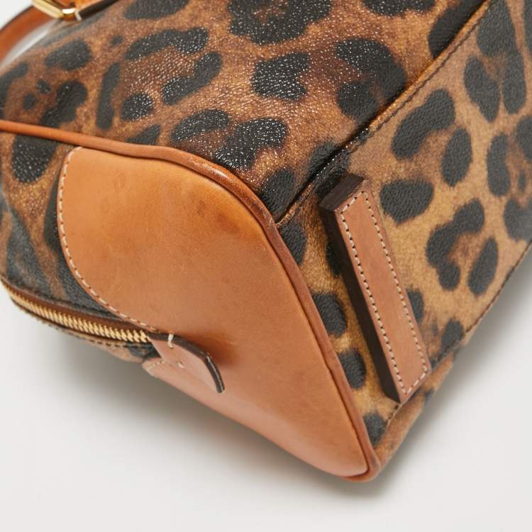 مملوكة مسبقًا Dolce & Gabbana Brown/Black Leopard Coated Canvas and Leather Logo Satchel
