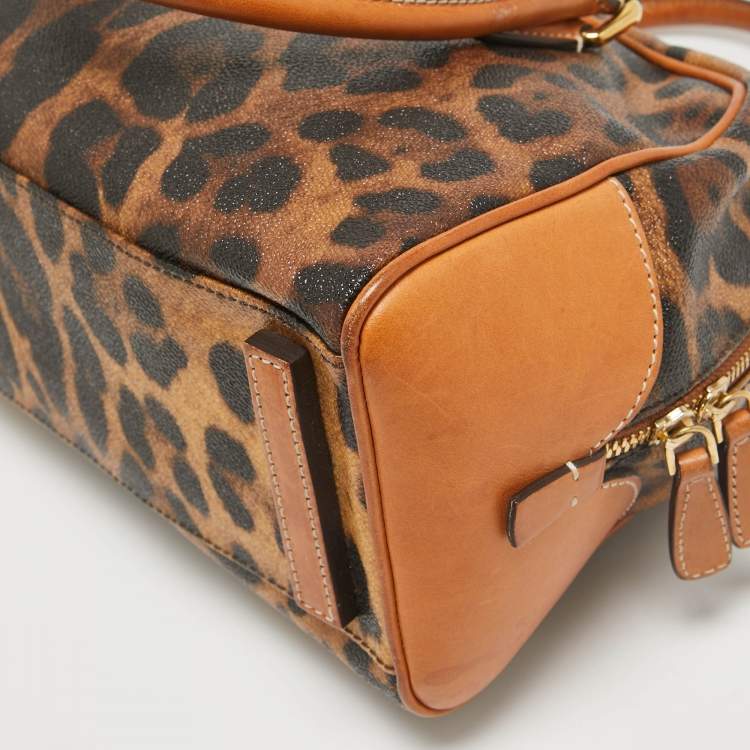 مملوكة مسبقًا Dolce & Gabbana Brown/Black Leopard Coated Canvas and Leather Logo Satchel