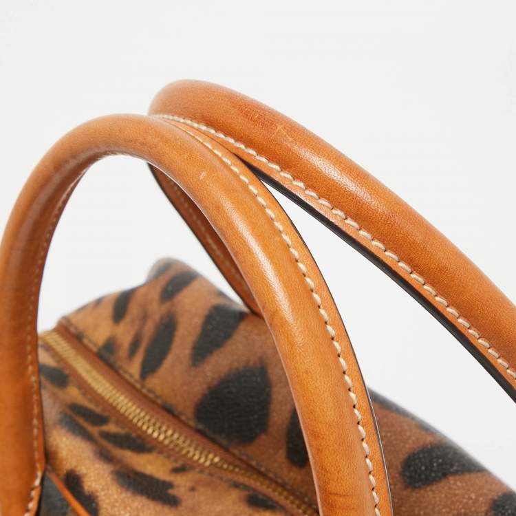 مملوكة مسبقًا Dolce & Gabbana Brown/Black Leopard Coated Canvas and Leather Logo Satchel