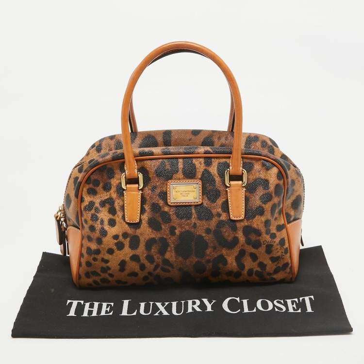 مملوكة مسبقًا Dolce & Gabbana Brown/Black Leopard Coated Canvas and Leather Logo Satchel