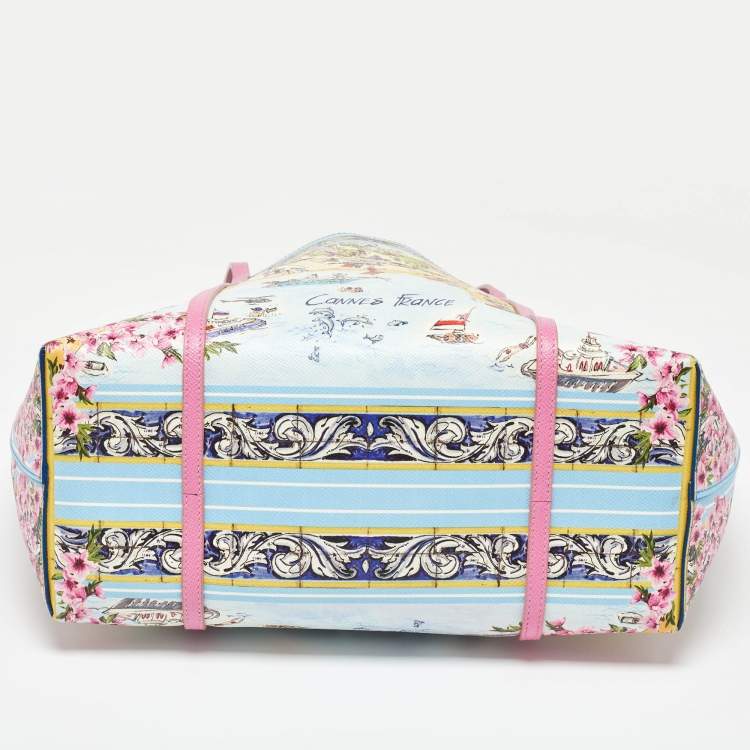 Pre Owned Dolce & Gabbana Multicolor Printed Leather Cannes France Tote