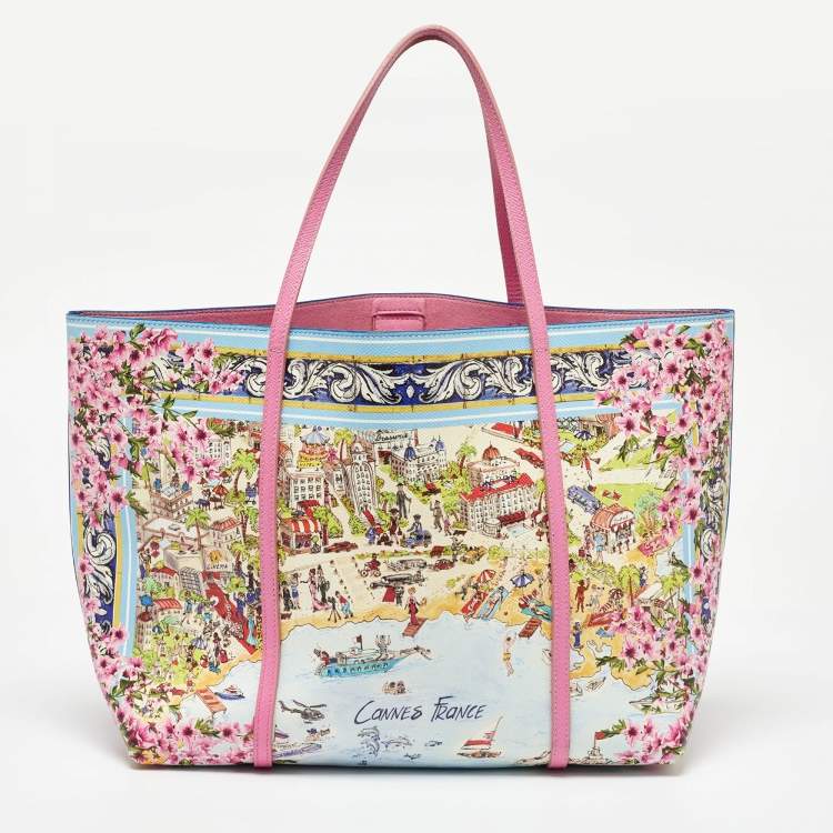 Pre Owned Dolce & Gabbana Multicolor Printed Leather Cannes France Tote