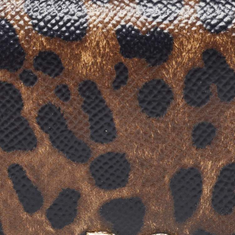 Pre Owned Dolce & Gabbana Brown Leopard Print Leather DG Logo Compact Wallet
