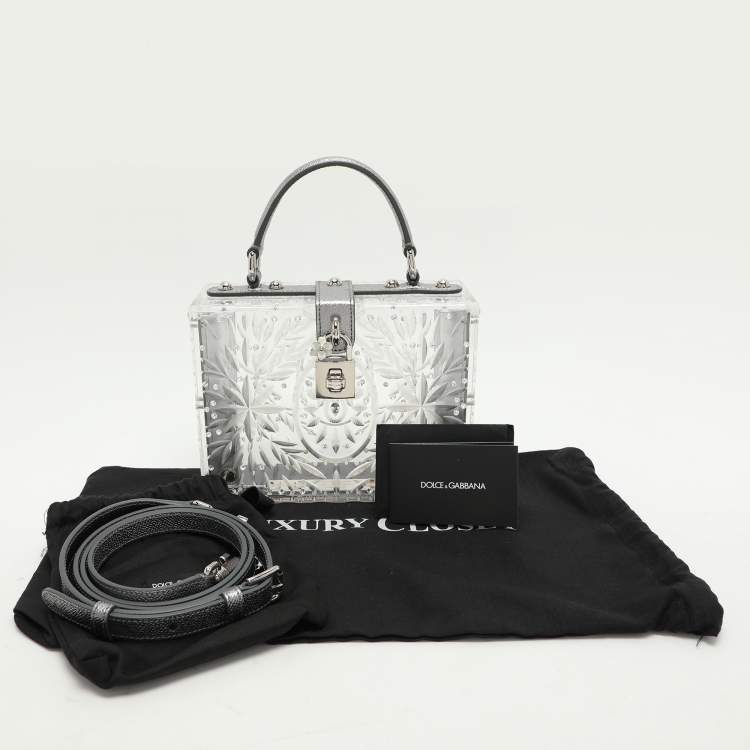 Pre Owned Dolce & Gabbana Silver Plexiglass Cinderella Top Handle Bag