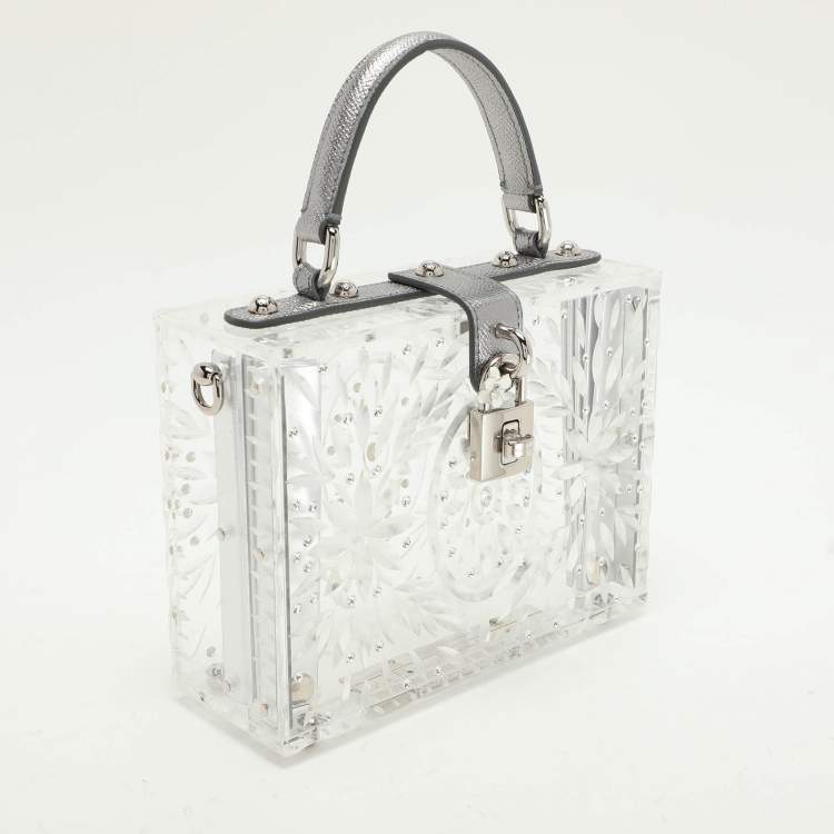 Pre Owned Dolce & Gabbana Silver Plexiglass Cinderella Top Handle Bag