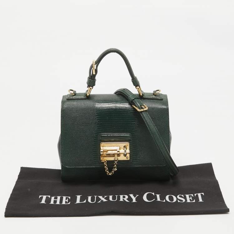 Pre Owned Dolce & Gabbana Green Lizard Embossed Leather Small Miss Monica Top Handle Bag