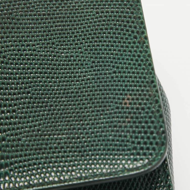 Pre Owned Dolce & Gabbana Green Lizard Embossed Leather Small Miss Monica Top Handle Bag