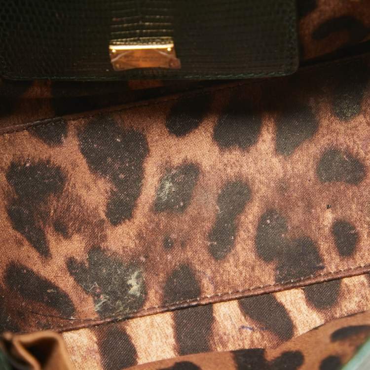 Pre Owned Dolce & Gabbana Green Lizard Embossed Leather Small Miss Monica Top Handle Bag