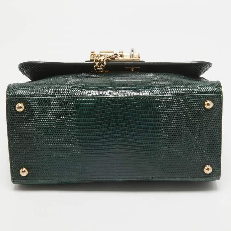 Pre Owned Dolce & Gabbana Green Lizard Embossed Leather Small Miss Monica Top Handle Bag