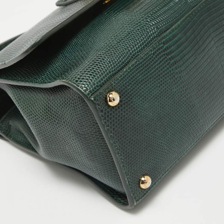 Pre Owned Dolce & Gabbana Green Lizard Embossed Leather Small Miss Monica Top Handle Bag
