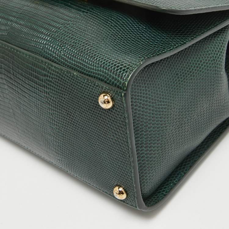 Pre Owned Dolce & Gabbana Green Lizard Embossed Leather Small Miss Monica Top Handle Bag