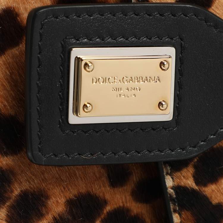 Pre Owned Dolce & Gabbana Beige/Black Calf Hair and Leather Miss Sicily Top Handle Bag