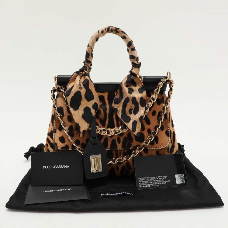 Pre Owned Dolce & Gabbana Beige/Black Calf Hair and Leather Miss Sicily Top Handle Bag