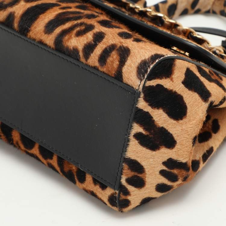 Pre Owned Dolce & Gabbana Beige/Black Calf Hair and Leather Miss Sicily Top Handle Bag