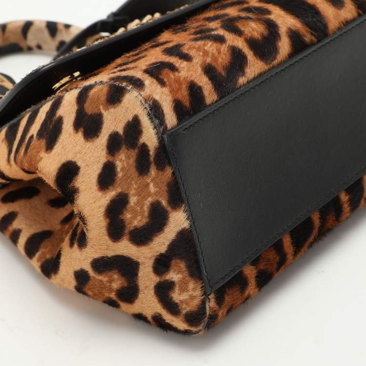 Pre Owned Dolce & Gabbana Beige/Black Calf Hair and Leather Miss Sicily Top Handle Bag
