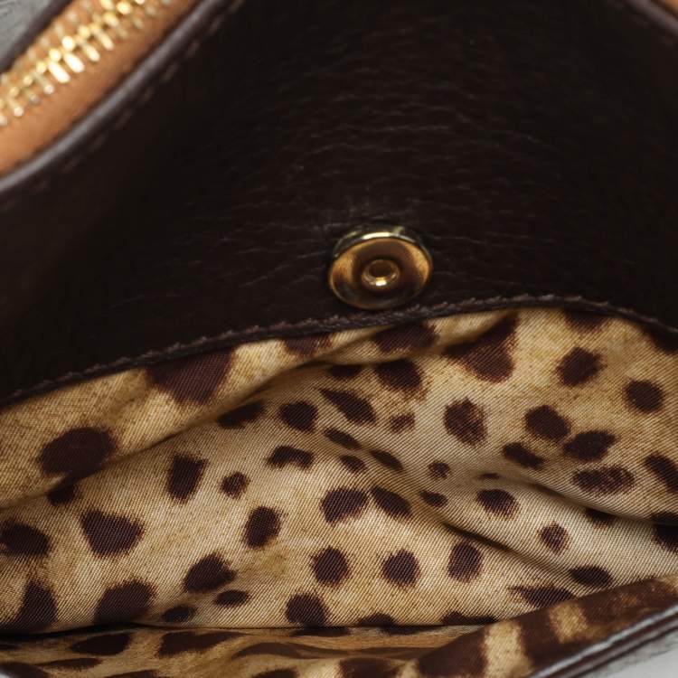 Pre Owned Dolce & Gabbana Brown Leather Multi Chain Shoulder Bag