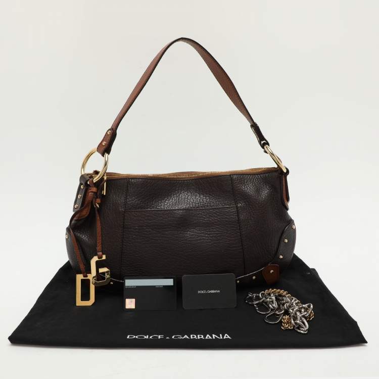 Pre Owned Dolce & Gabbana Brown Leather Multi Chain Shoulder Bag