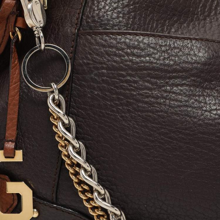 Pre Owned Dolce & Gabbana Brown Leather Multi Chain Shoulder Bag