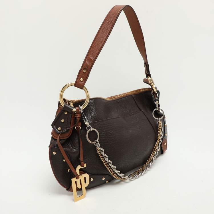Pre Owned Dolce & Gabbana Brown Leather Multi Chain Shoulder Bag