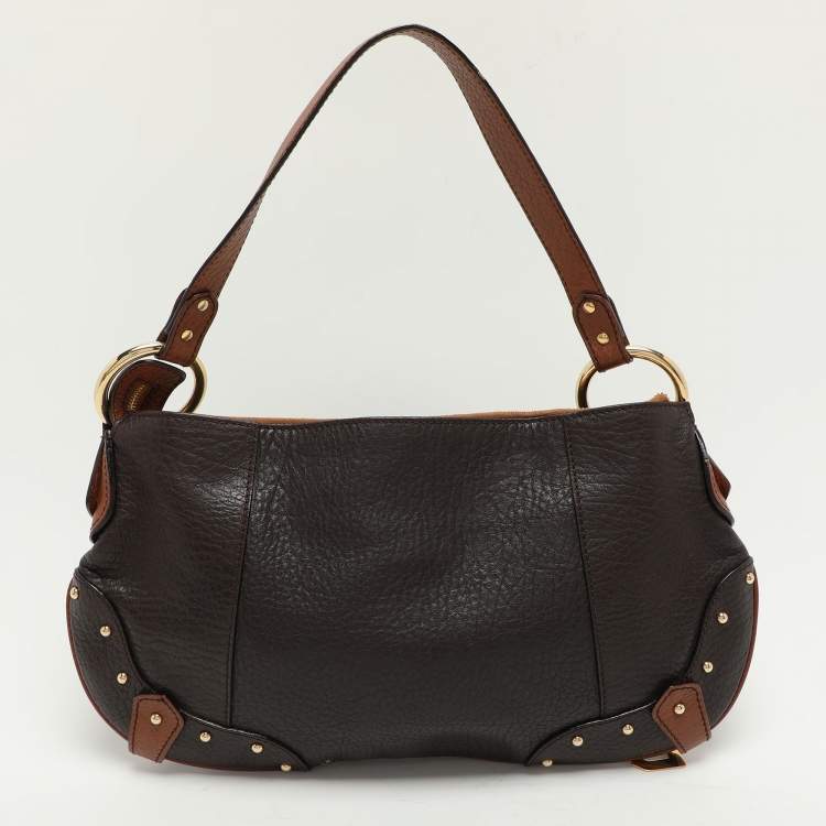 Pre Owned Dolce & Gabbana Brown Leather Multi Chain Shoulder Bag