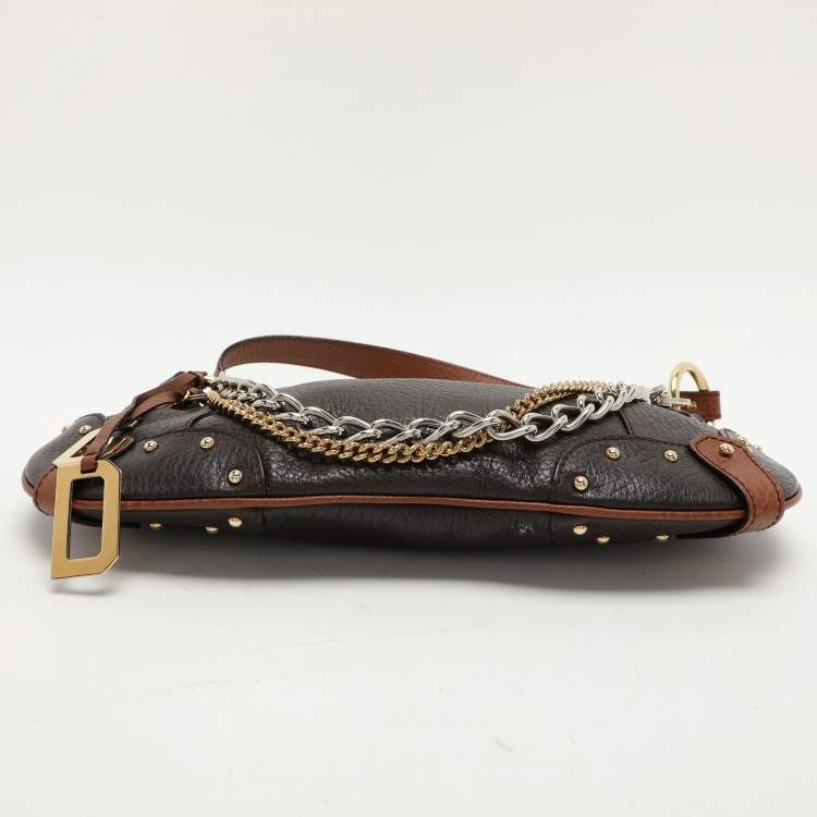 Pre Owned Dolce & Gabbana Brown Leather Multi Chain Shoulder Bag