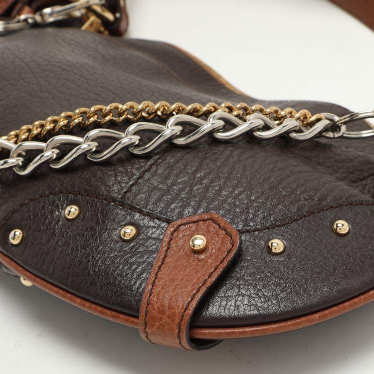 Pre Owned Dolce & Gabbana Brown Leather Multi Chain Shoulder Bag