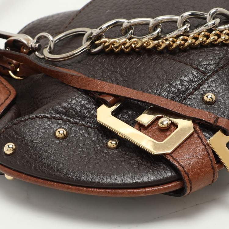 Pre Owned Dolce & Gabbana Brown Leather Multi Chain Shoulder Bag