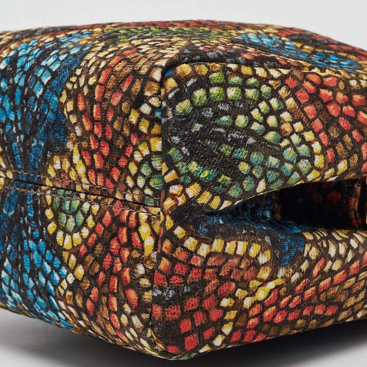 Pre Owned Dolce & Gabbana Multicolor Printed Fabric and Crocodile Frame Top Handle Bag