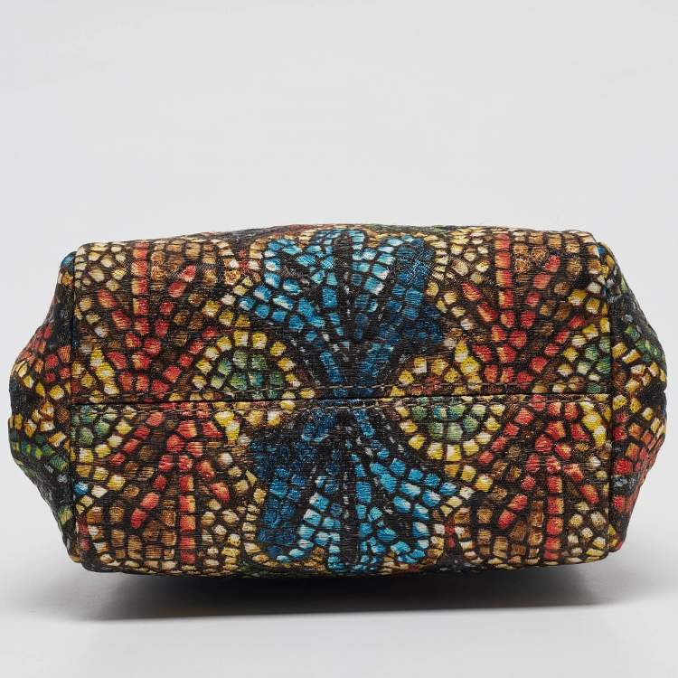 Pre Owned Dolce & Gabbana Multicolor Printed Fabric and Crocodile Frame Top Handle Bag