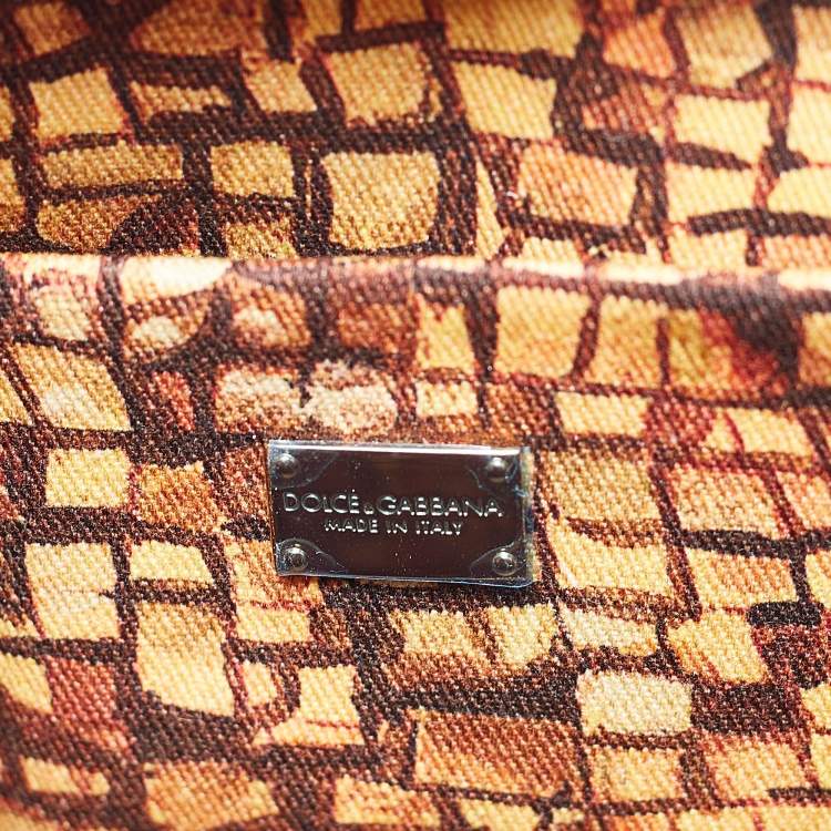 Pre Owned Dolce & Gabbana Multicolor Printed Fabric and Crocodile Frame Top Handle Bag
