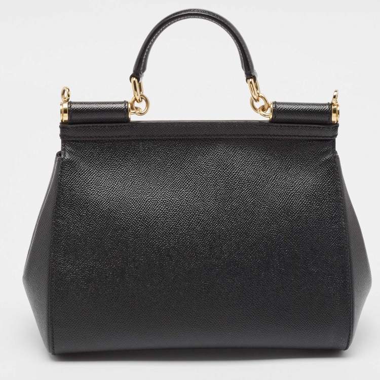 Pre Owned Dolce & Gabbana Black Leather Medium Miss Sicily Top Handle Bag