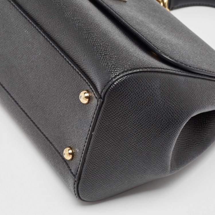 Pre Owned Dolce & Gabbana Black Leather Medium Miss Sicily Top Handle Bag