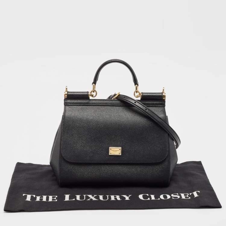Pre Owned Dolce & Gabbana Black Leather Medium Miss Sicily Top Handle Bag