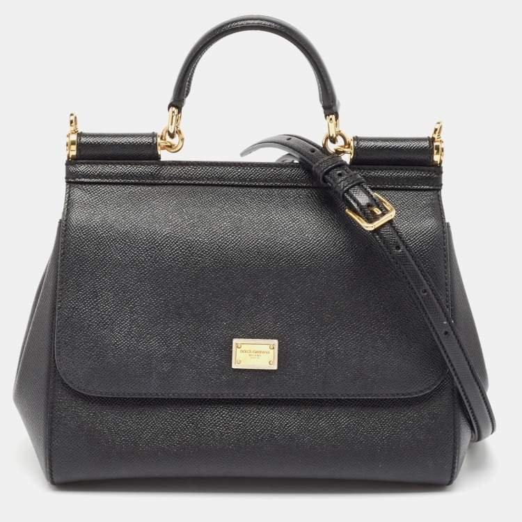 Pre Owned Dolce & Gabbana Black Leather Medium Miss Sicily Top Handle Bag