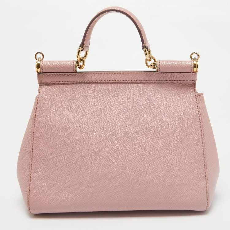 Pre Owned Dolce & Gabbana Pink Leather Medium Miss Sicily Top Handle Bag