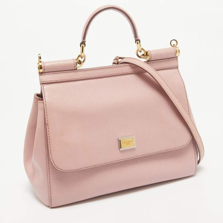 Pre Owned Dolce & Gabbana Pink Leather Medium Miss Sicily Top Handle Bag
