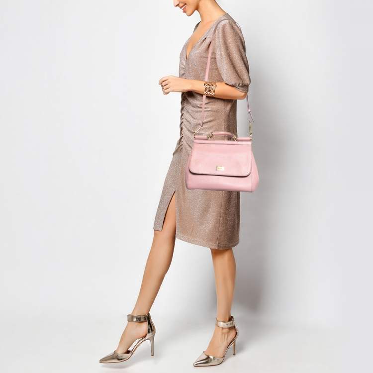 Pre Owned Dolce & Gabbana Pink Leather Medium Miss Sicily Top Handle Bag