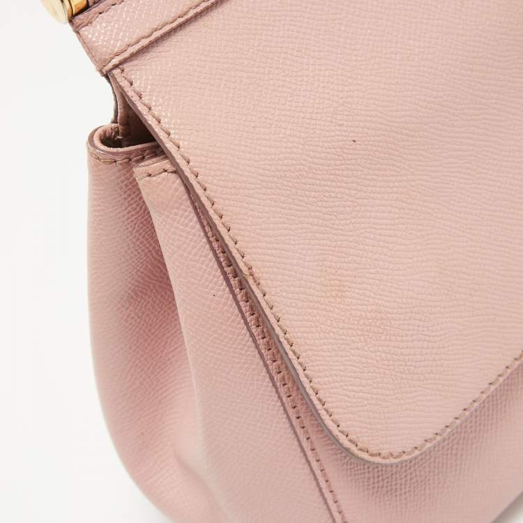 Pre Owned Dolce & Gabbana Pink Leather Medium Miss Sicily Top Handle Bag