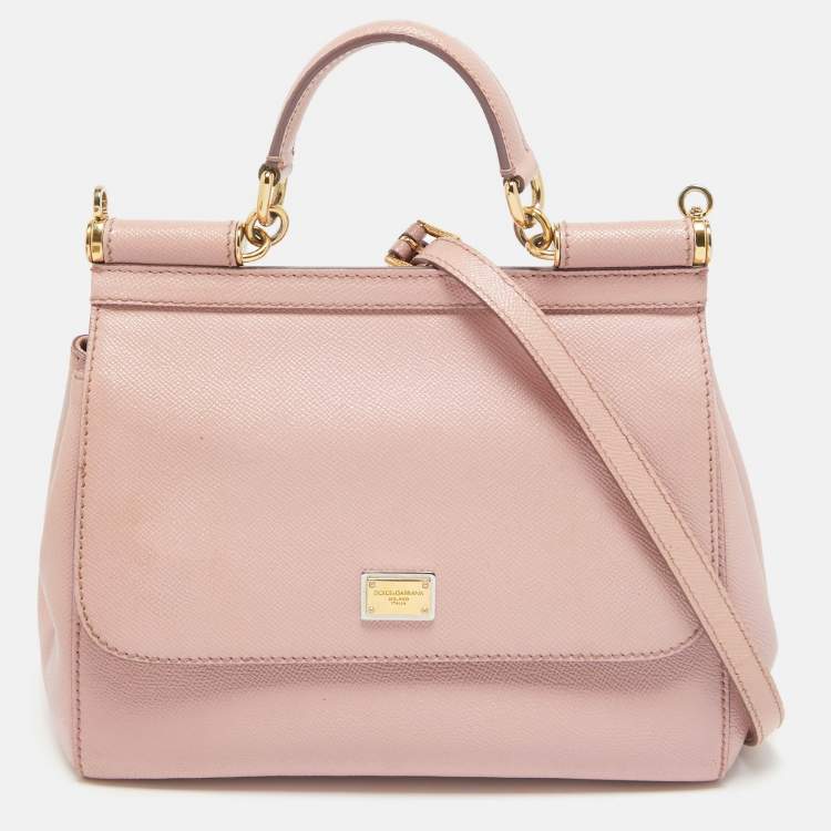 Pre Owned Dolce & Gabbana Pink Leather Medium Miss Sicily Top Handle Bag