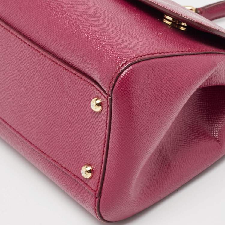 Pre Owned Dolce & Gabbana Magenta Leather Medium Miss Sicily Top Handle Bag