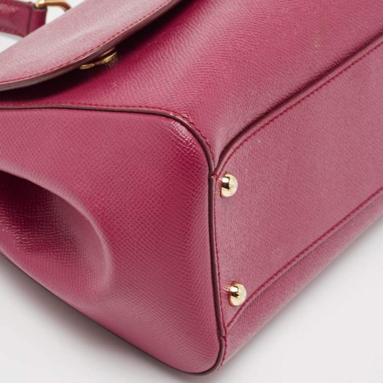 Pre Owned Dolce & Gabbana Magenta Leather Medium Miss Sicily Top Handle Bag