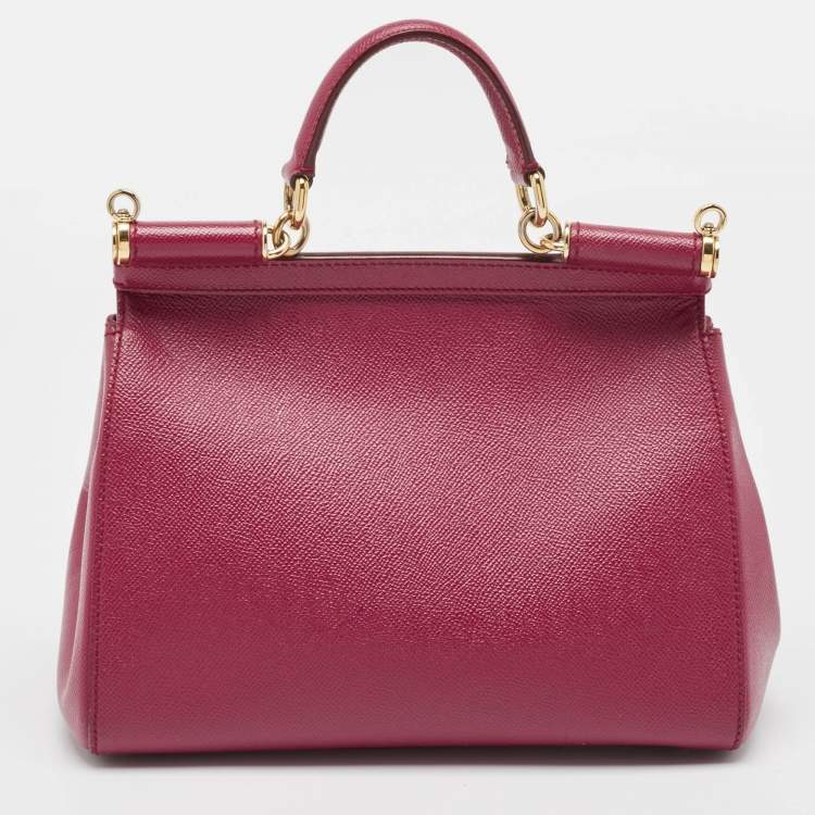 Pre Owned Dolce & Gabbana Magenta Leather Medium Miss Sicily Top Handle Bag