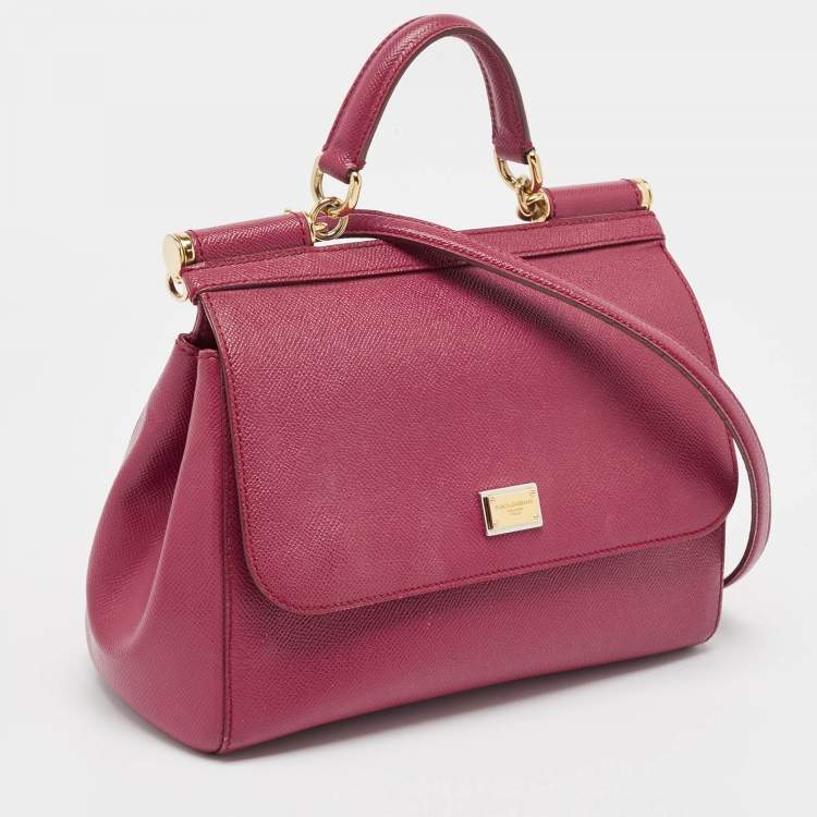 Pre Owned Dolce & Gabbana Magenta Leather Medium Miss Sicily Top Handle Bag